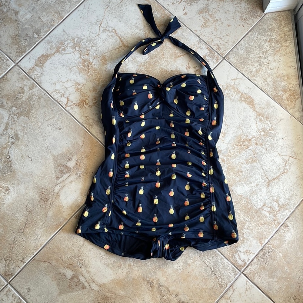 Seafolly Anthropologie Pineapple Halter Retro Swimsuit, Size 16 EUC